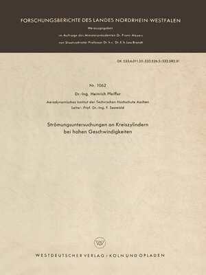cover image of Strömungsuntersuchungen an Kreiszylindern bei hohen Geschwindigkeiten
